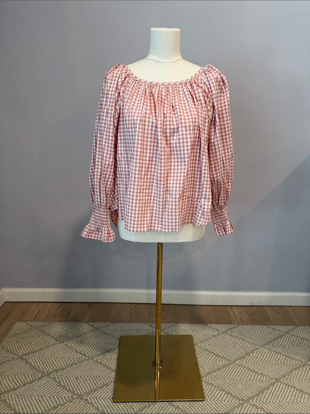 Hunter Bell Pink Gingham Ruffle Sleeve Blouse Top Size M